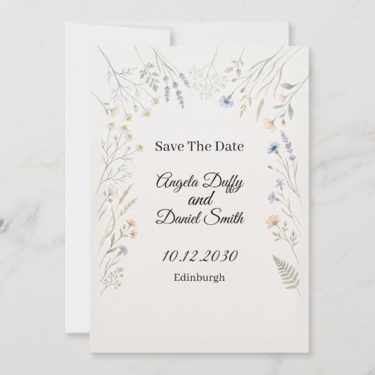 Pastel Wilde Bloem Save the Date Kaart (Voorkant)