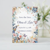 Pastel Wilde Bloem & Vlinder Bewaar de Datum Save The Date (Staand voorkant)