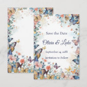 Pastel Wilde Bloem & Vlinder Bewaar de Datum Save The Date (Voorkant / Achterkant)