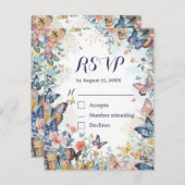 Pastel Wilde Bloem & Vlinder RSVP Kaart met QR (Voorkant / Achterkant)