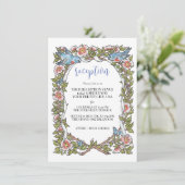 Pastel Wilde Bloem Vogel Rand Trouwreceptie Informatiekaartje (Staand voorkant)