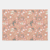 Pastel Wilde Bloem Waterverf in Oranje & Babyblauw Inpakpapier Vel (Voorkant 2)