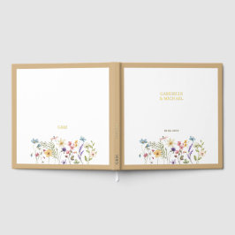 Pastel Wilde Bloemen Bruiloft Beige Rand Gastenboek