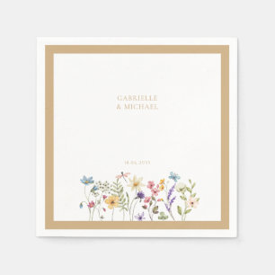 Pastel Wilde Bloemen Bruiloft Beige Rand Servet