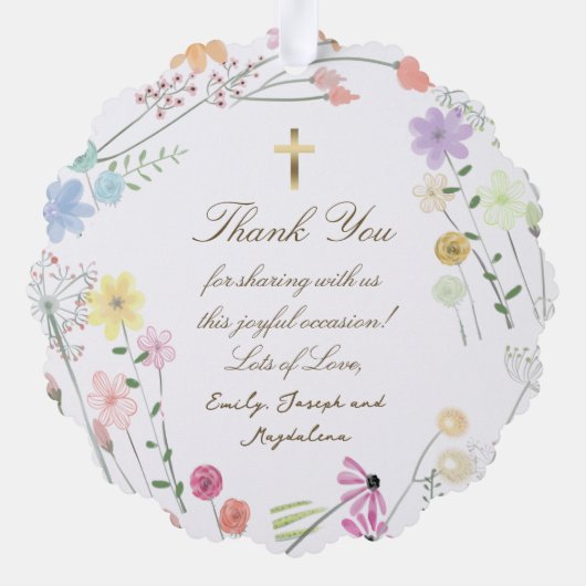 pastel wilde bloemen Doop dank u Ornament Kaart (Achterkant)