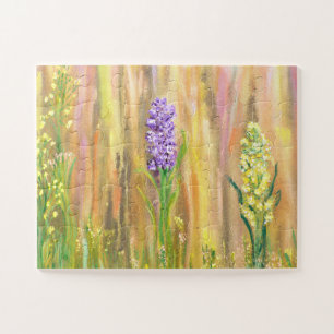 Pastel Wilde Bloemen in een Gouden Weide Legpuzzel