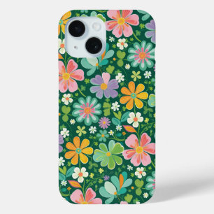 Pastel Wilde Bloemen In Roze Paars Oranje En Groen iPhone 15 Case