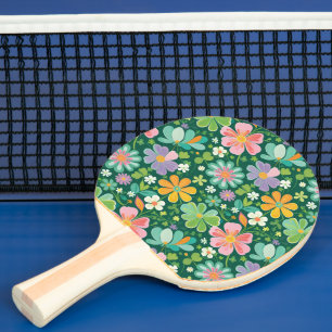 Pastel Wilde Bloemen In Roze Paars Oranje En Groen Tafeltennisbatje