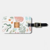 Pastel wilde bloemen met metallisch koper monogram bagagelabel (Voorkant horizontaal)