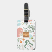Pastel wilde bloemen met metallisch koper monogram bagagelabel (Voorkant verticaal)