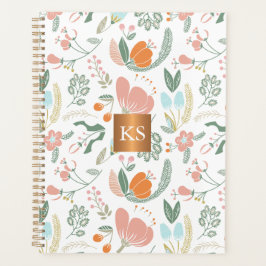 Pastel wilde bloemen met metallisch koper monogram planner