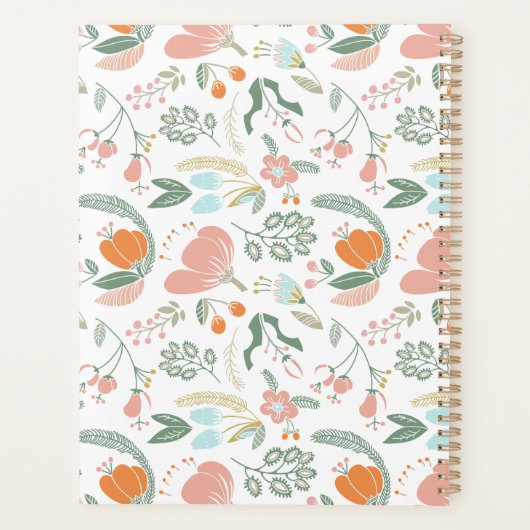 Pastel wilde bloemen met metallisch koper monogram planner (Achterkant)
