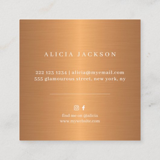 Pastel wilde bloemen met metallisch koper monogram vierkante visitekaartje (Achterkant)