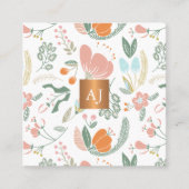 Pastel wilde bloemen met metallisch koper monogram vierkante visitekaartje (Voorkant)