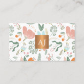 Pastel wilde bloemen met metallisch koper monogram visitekaartje (Voorkant)