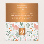 Pastel wilde bloemen met metallisch koper monogram visitekaartje (Buitenkant ongevouwen)