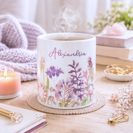 Pastel Wilde Bloemen Monogram  Koffiemok
