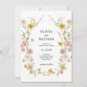 Pastel Wilde Bloemen | QR Code RSVP Bloem Bruiloft Kaart (Voorkant)