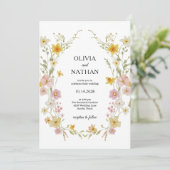 Pastel Wilde Bloemen | QR Code RSVP Bloem Bruiloft Kaart (Staand voorkant)