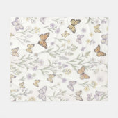 Pastel Wilde Bloemen Vlinders Weide Botanisch Fleece Deken (Voorkant (Horizontaal))