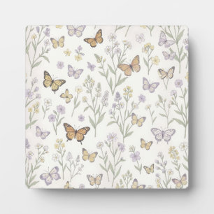 Pastel Wilde Bloemen Vlinders Weide Botanisch Fotoplaat