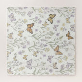 Pastel Wilde Bloemen Vlinders Weide Botanisch  Legpuzzel (Horizontaal)