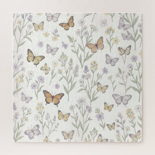 Pastel Wilde Bloemen Vlinders Weide Botanisch  Legpuzzel (Verticaal)