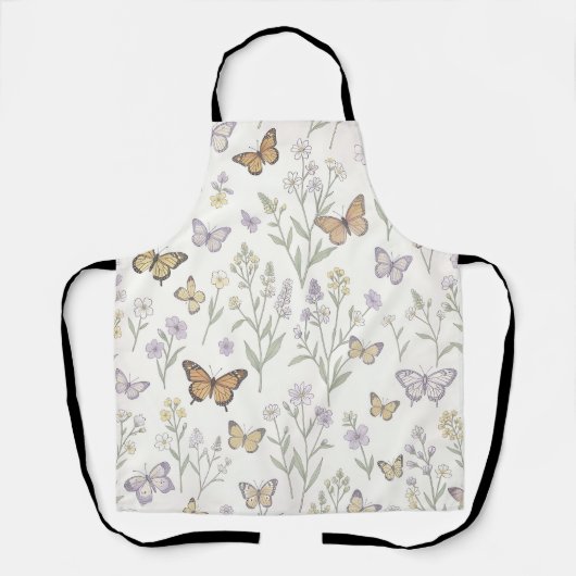 Pastel Wilde Bloemen Vlinders Weide Botanisch Schort (Voorkant)