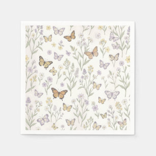 Pastel Wilde Bloemen Vlinders Weide Botanisch Servet
