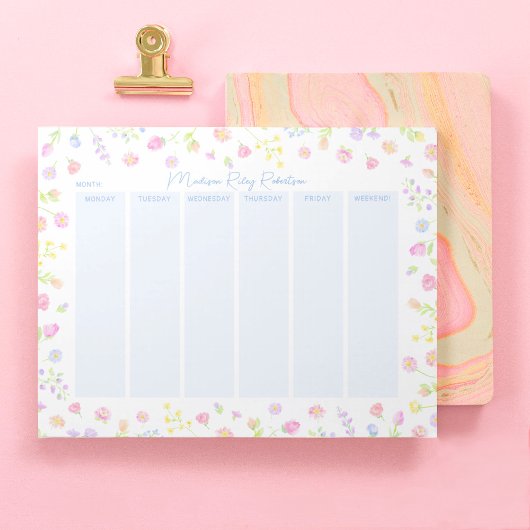 Pastel Wilde Bloemen Weekplanner Notitieblok in Bl