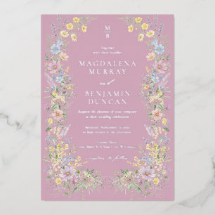 Pastel Wilde Bloemenwei Vintagemet Regency-huwelij Folie Uitnodiging
