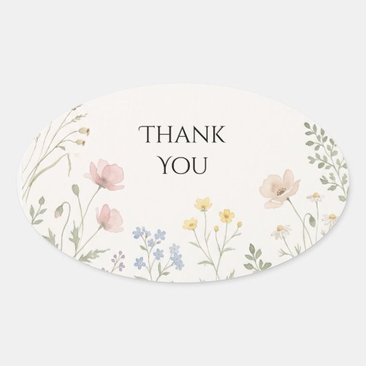 Pastel Wildebloem Bedankt Ovale Sticker (Voorkant)