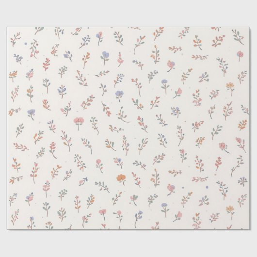 Pastel Wildebloem Botanisch Inpakpapier | Schattig (Vlak)