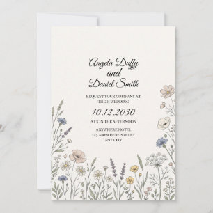 Pastel Wildebloem Bruiloft Kaart