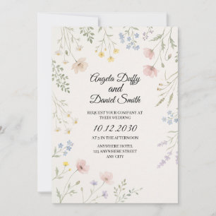 Pastel Wildebloem Bruiloft Kaart