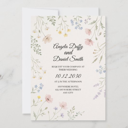 Pastel Wildebloem Bruiloft Kaart (Voorkant)