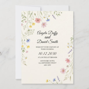 Pastel Wildebloem Bruiloft Kaart