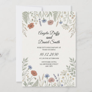 Pastel Wildebloem Bruiloft Kaart