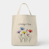 Pastel Wildebloem Potloodschetsstijl Boodschappen Tote Bag (Achterkant)
