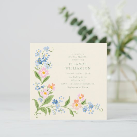 Pastel Wildebloem Waterverf Bloemstuk Bruids Brunc Kaart (Staand voorkant)