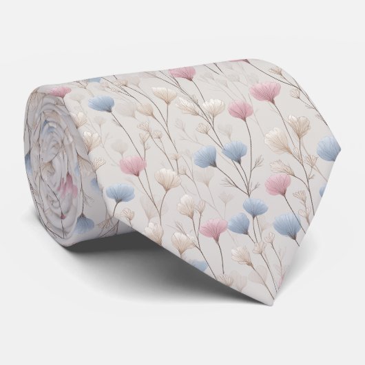 Pastel Wildebloem Waterverf Patroon Stropdas (Opgerold)