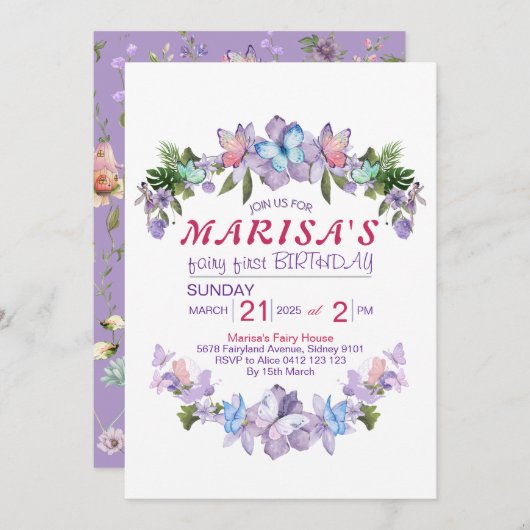 Pastel Wildebloemen Fee Eerste 1e Verjaardagsfeest Kaart (Voorkant / Achterkant)