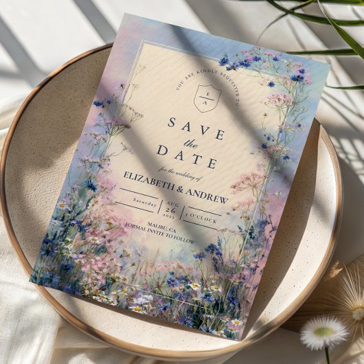 Pastel Wildebloemenweide Bruiloft Save The Date