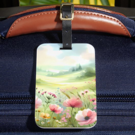 Pastel Wildebloemenweide Landschap Bagagelabel (Voorkant Insitu 2)