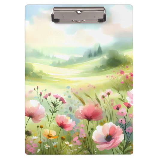 Pastel Wildebloemenweide Landschap Klembord (Voorkant)