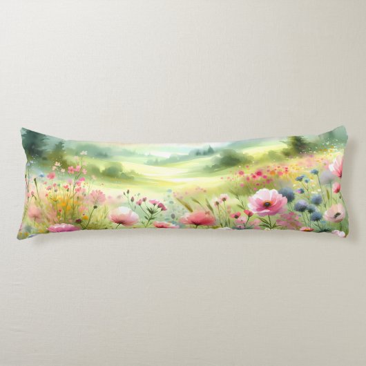 Pastel Wildebloemenweide Landschap Lichaamskussen (Voorkant)