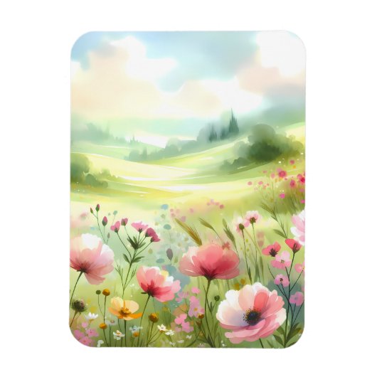 Pastel Wildebloemenweide Landschap Magneet (Verticaal)