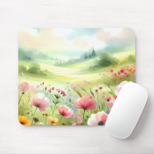 Pastel Wildebloemenweide Landschap Muismat (Met muis)