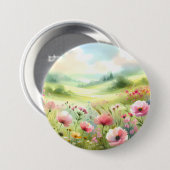 Pastel Wildebloemenweide Landschap Ronde Button 7,6 Cm (Voorkant /achterkant)