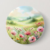 Pastel Wildebloemenweide Landschap Ronde Button 7,6 Cm (Voorkant)